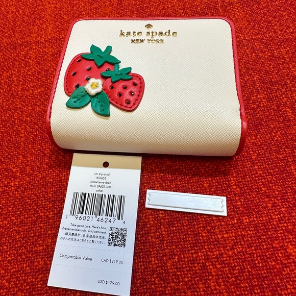 ❤️❤️❤️Kate Spade Strawberry Dreams Small Zip Around Bifold Wallet, Multi❤️❤️❤️ - Picture 9 of 13